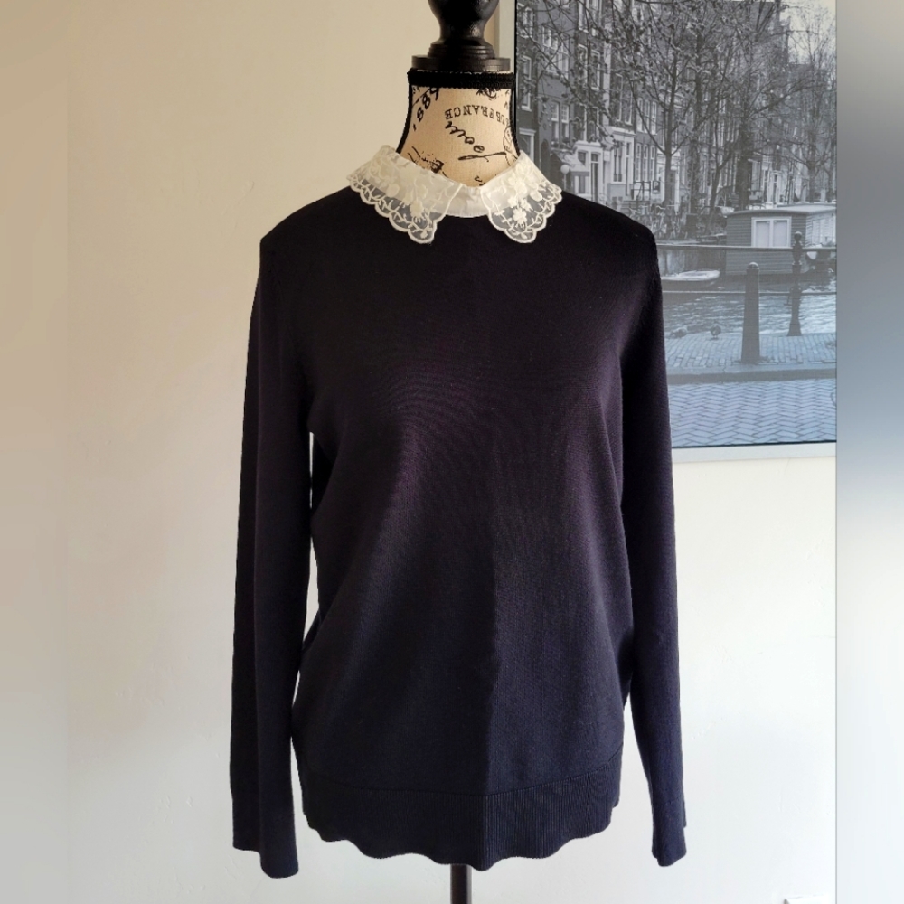 NWOT Cable & Gauge Vintage 90s collard sweater , black , size L